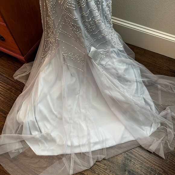 NWT Xscape Grey Blue Embellished Tulle Gown - Picture 10 of 13